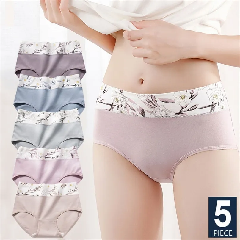 5 unids / set bragas de mujer algodón cintura alta ropa interior transpirable lindo estampado calzoncillos panty niñas calzoncillos lencería femenina M-2XL 220426