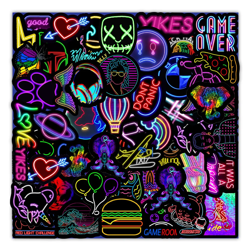 Ny sexig 10/30/50st Cartoon Neon Light Graffiti Stickers Wall Stickers Guitar Motorcykel Bagage Suitcase Diy Classic Toy Decal Sticker