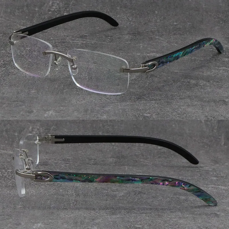 Nouvelle coquille d'ormeau multicolore à l'intérieur de la corne de buffle monture sans monture en métal homme femme carrée optique C décoration montures lunettes myopes or 3524012 taille des lunettes: 54