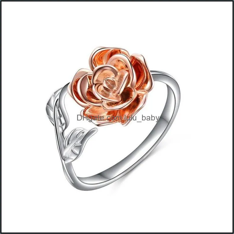 Fashion Korean Rose Gold Color Adjustable Silver Wrap Flower Rhinestone Open Sterling Finger Ring Statement Ring Wholesale For Women