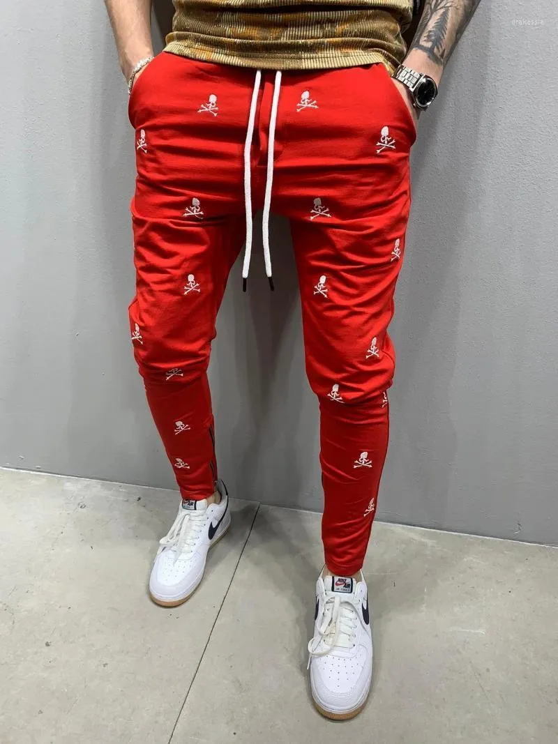 Men's Pants Skeleton Printing Baggy Hip Hop For Men Leg Zipper Male Trousers Slim Fit Casual Fitness Sweatpants Fashion Streetwear Drak22