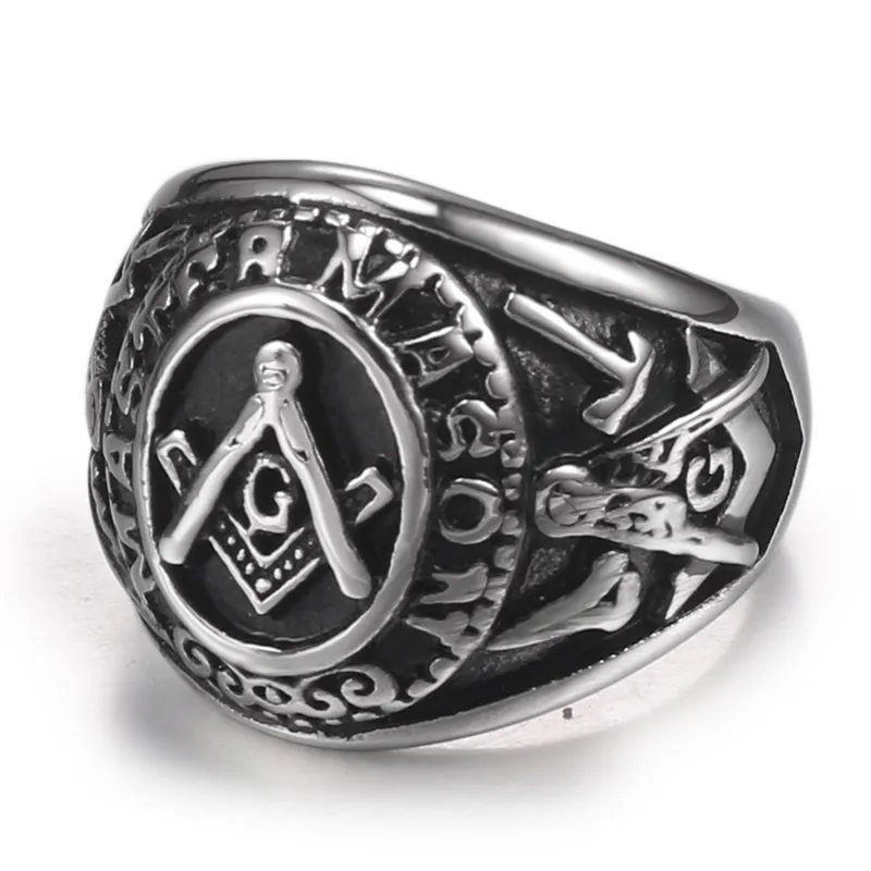 Hoogwaardige Rertro Black Silver Gold Gold Mason Freemasonry Ring Jewel Groothandel Retail Masonic Signet Ring Sieraden