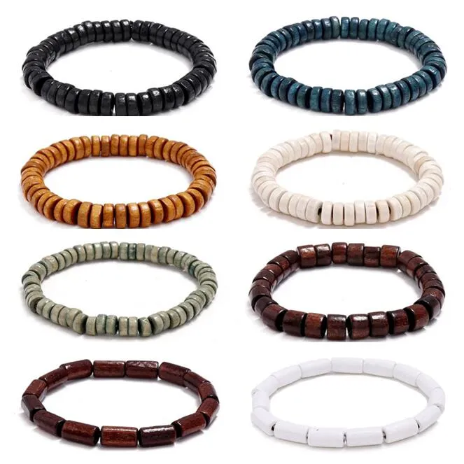 Bracelet élastique en bois à brins de perles simples pour hommes et femmes, cercle unique, cadeaux promotionnels