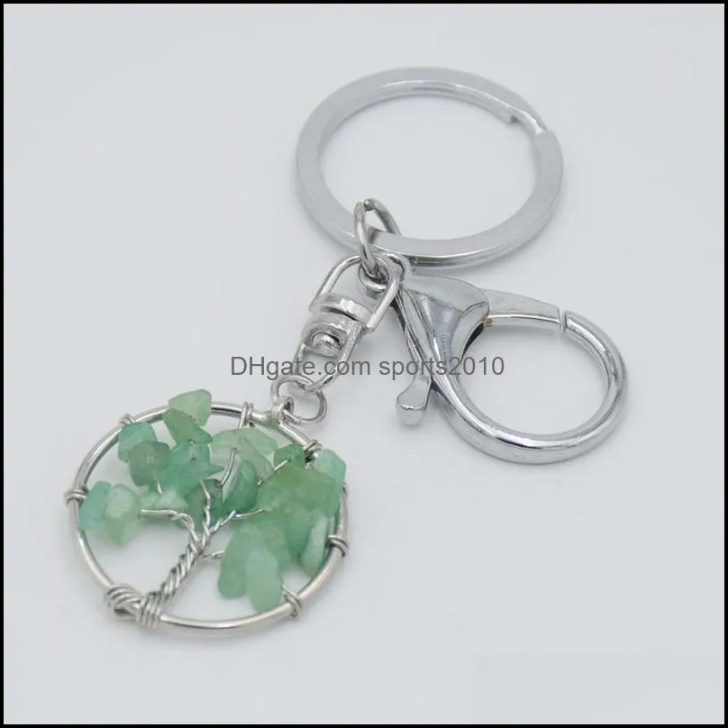 natural crystal stone key ring tree of life pendant handmade keychains key holder for women girl car bags accessories