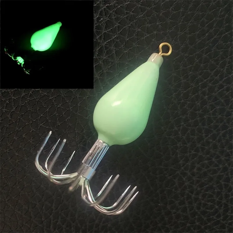 10pcs Luminous Squid Jigs Hooks 12 Needles Cuttlefish Octopus Bait Fishhook Pesca Luminous 30g 45g 56g Hook Bait Fishhook 220812