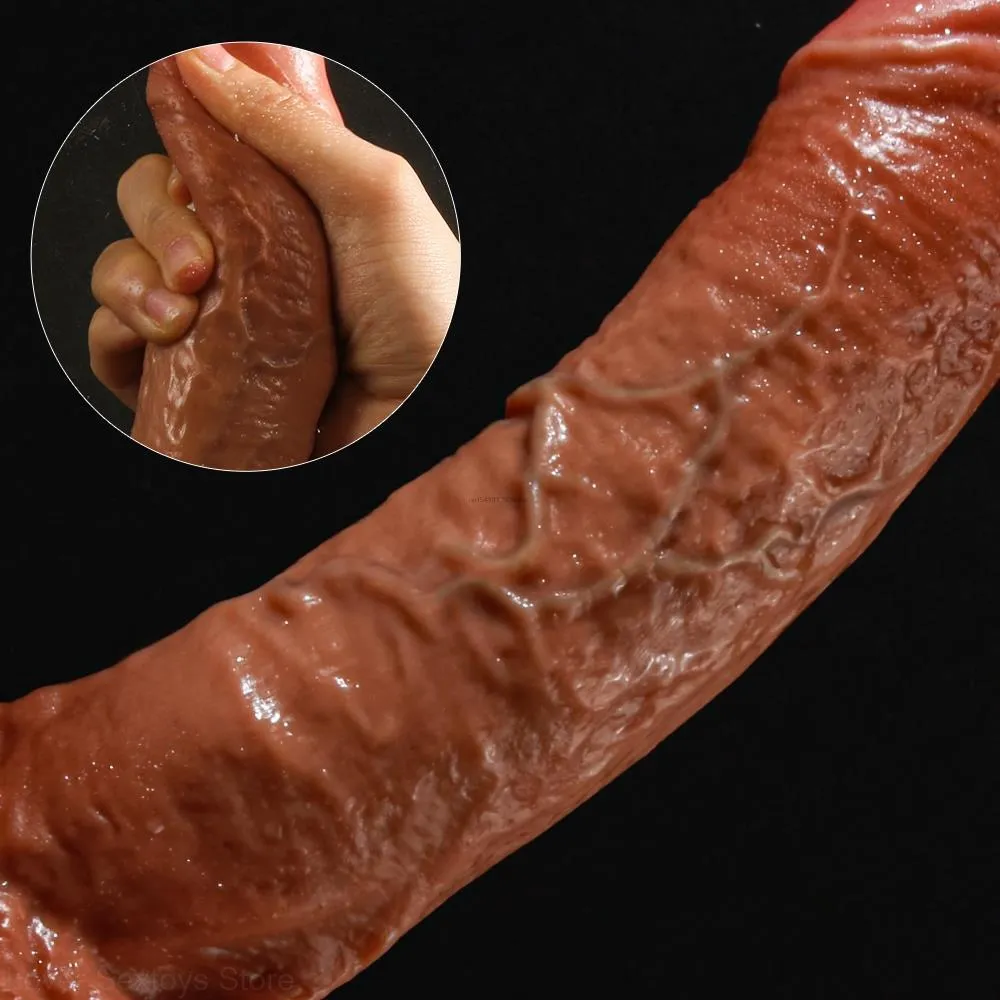 Erotisk hudkänsla realistisk dildo mjuk enorm falska kuk kvinnlig onanator silikon sugkopp sexig leksak för kvinna penis