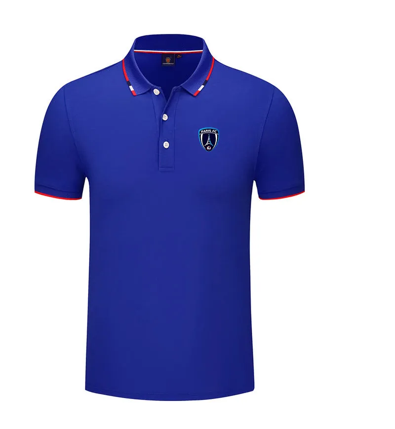 Camisa polo masculina e feminina paris fc, camisa polo de brocado de seda, manga curta, lapela esportiva, logotipo pode ser personalizado