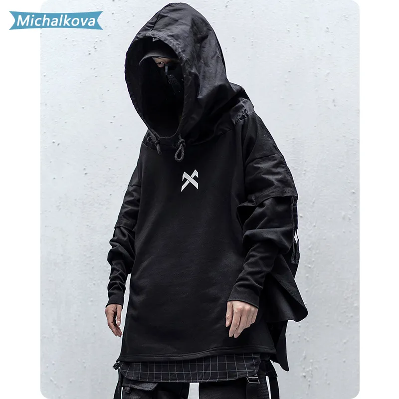 Japanse streetwear man hoodies hiphop geborduurde pullover patchwork nep twee darkwear tops techwear hoodies michalkova 220816