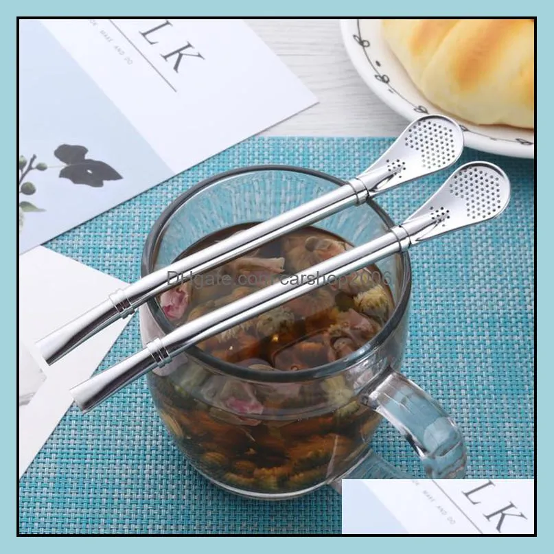 304 stainless steel tea spoon infuser strainer filter food grade metal spoon straw bombilla drinking tools