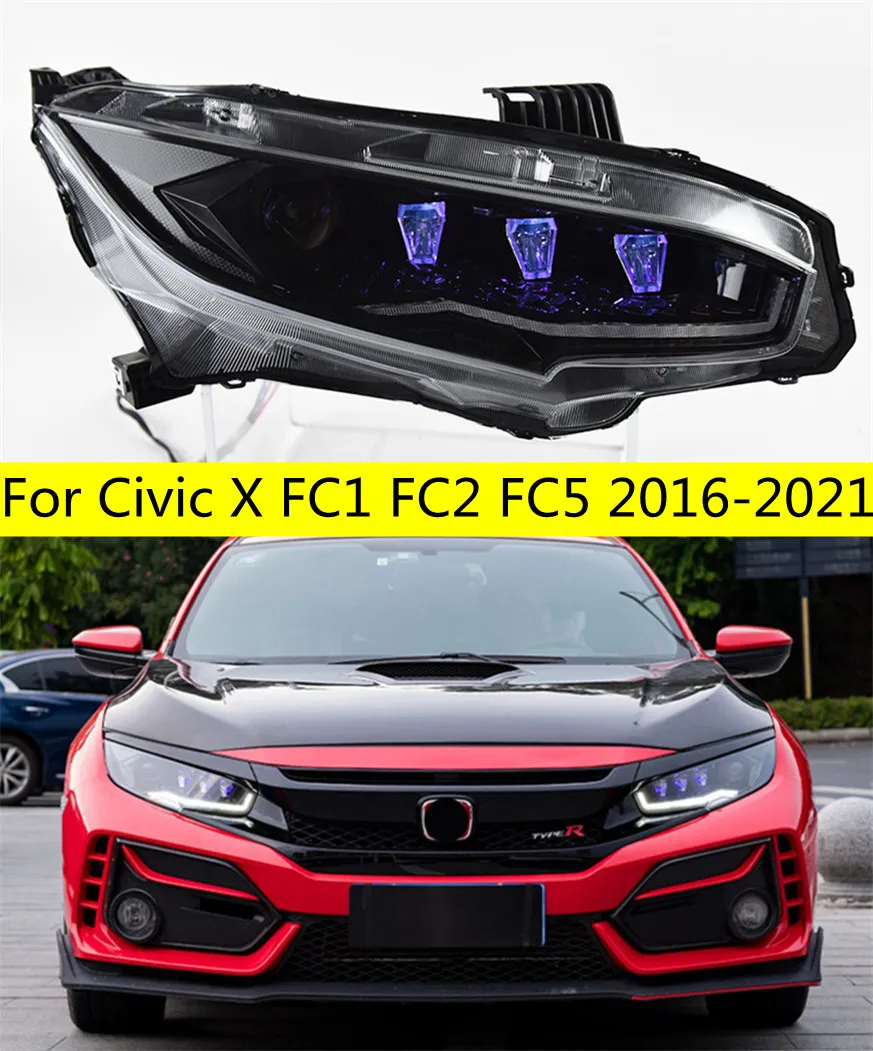 Luzes do carro para civic x fc1 fc2 fc5 20 16-2021 led faróis de diamante drl dinâmico sinal de volta lâmpada acessórios montagem atualização