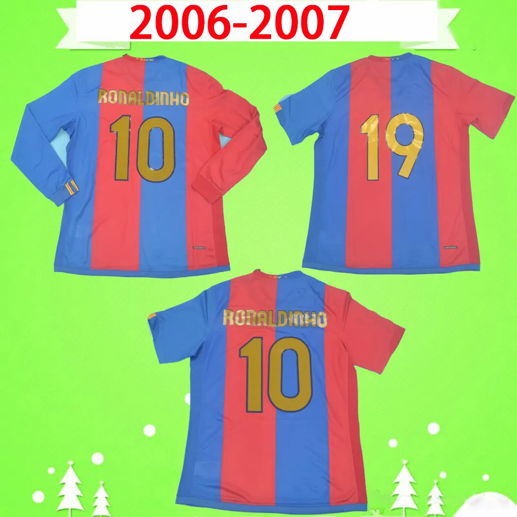 2006 2007レトロサッカージャージホームクラシックヴィンテージフットボールシャツ＃10ロナウジーニョ＃19 Xavi Deco Camiseta de Futbol 06 07 Gudjohnsen Long Sempreeve Top Quality S-2XL