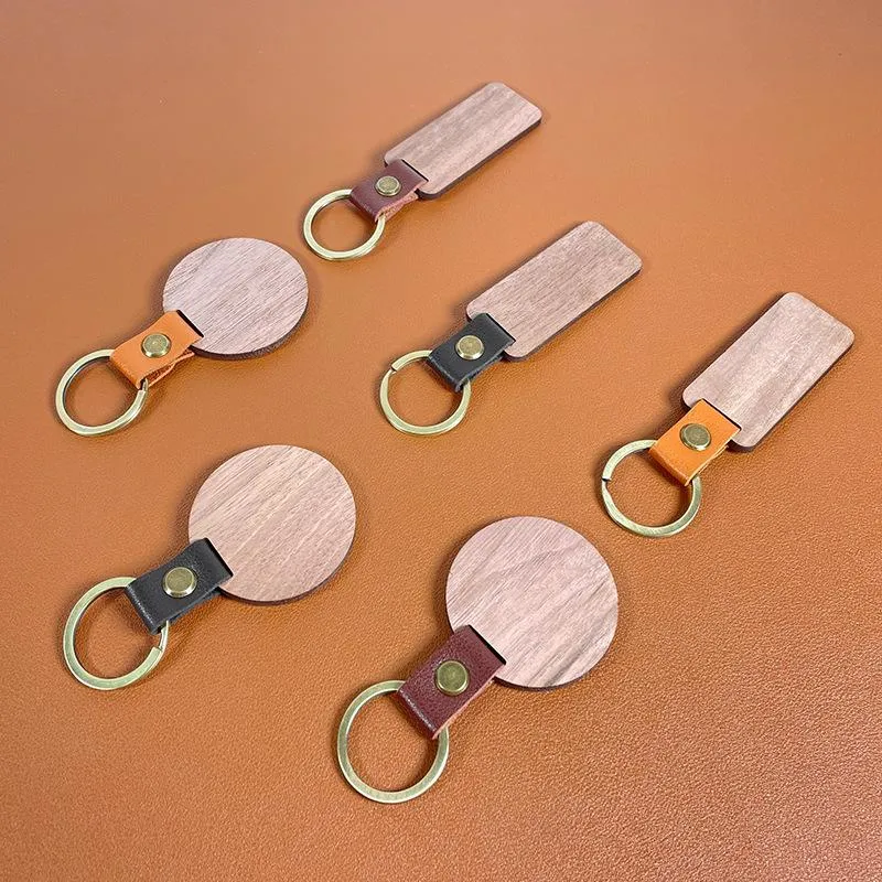 Party Favor Wooden Keychain Round Rectangle Shape Wood Blank Key Chains Gifts