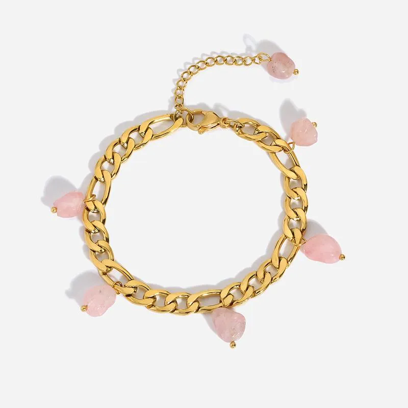 Link Chain Punk Figaro Natural Stone Beads Bracelet 18K Gold Jewelry Colorful Bangles For WomenLink