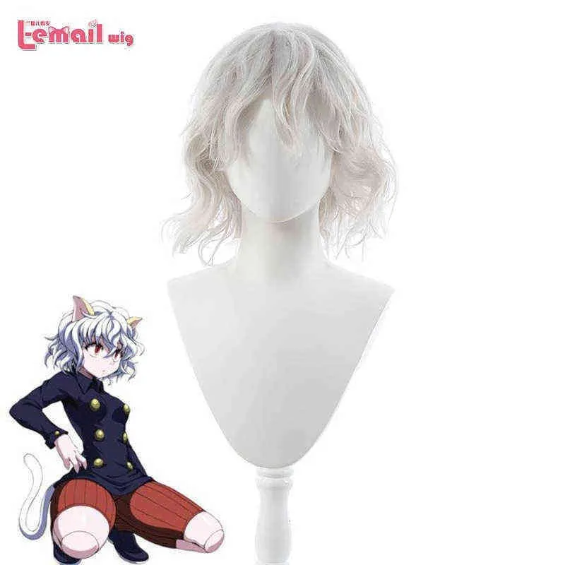 L-email perruque synthétique cheveux Hunter x Neferpitou Cosplay perruque argent blanc court bouclé résistant à la chaleur femmes Wigs220505