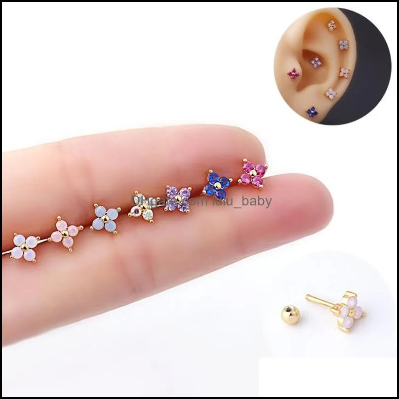 Body Arts Tattoos Art Health Beauty Conjunto de 7 piezas Opal Colorf Zircon Cartílago Tragus Pendientes Titanio Acero Helix Conc Dhiqf