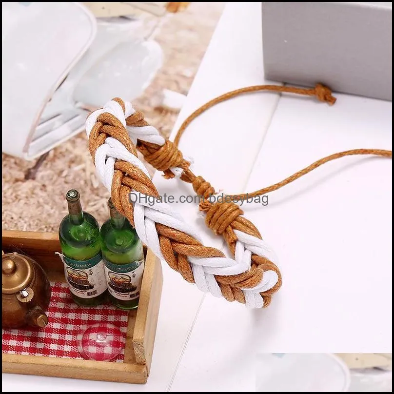 tennis jessingshow vintage handmade genuine white brown wax rope chain bracelet men bracelets & bangles for women wristbands