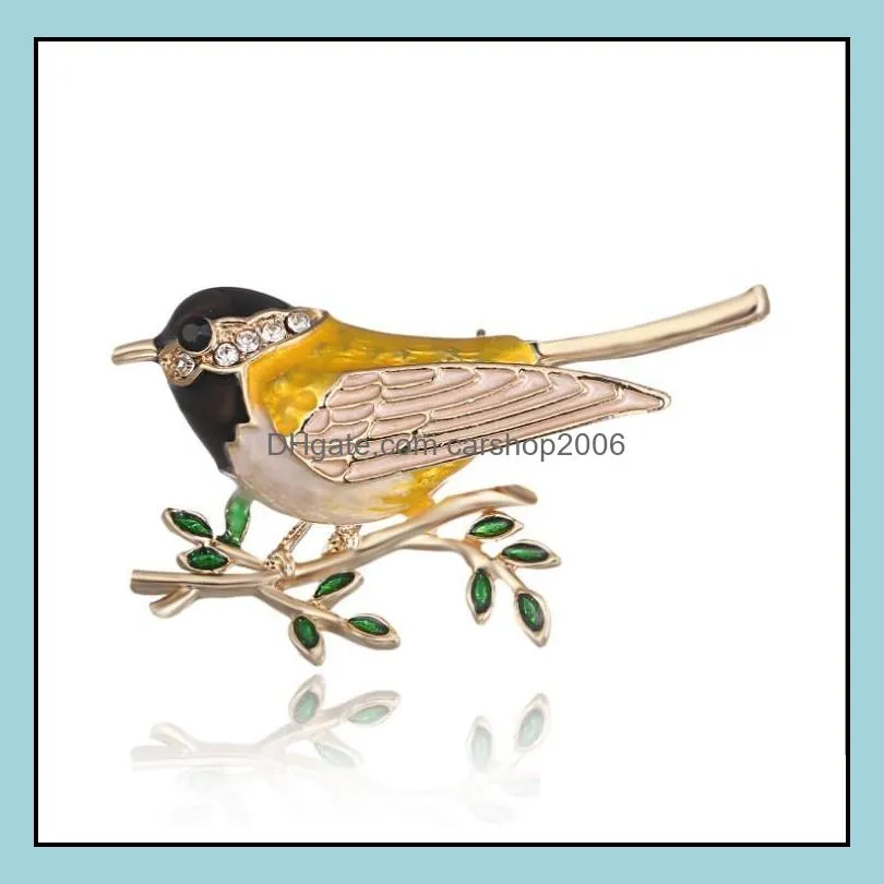 Fashion Women Brooch Costume Wedding Jewelry Vintage Handmade Animal Bird Branch Crystal Rhinestone Gold Color Brooch Pin