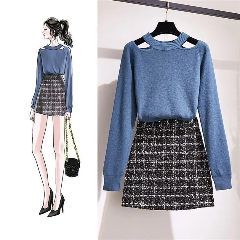 Save Big on Bulk Korean Skirt Set Style Women's Knitted Sweater Plaid  Mini Skirt Set Casual Elegant Piece Outfit For Fall Winter Best Deals  on
