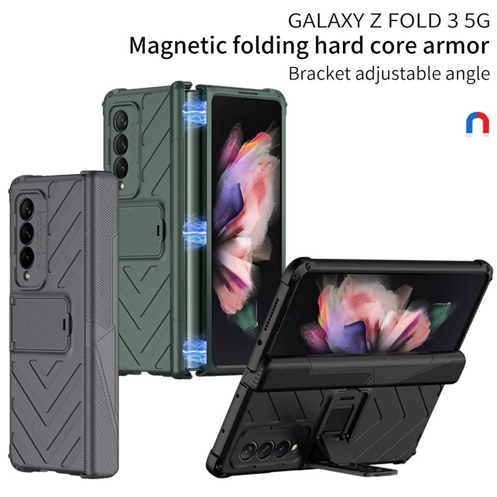 Magnetic Armor Cases For Samsung Galaxy Z Fold3 Fold 3 5G Case Hinge all inclusive Stand Hard Protection Cover