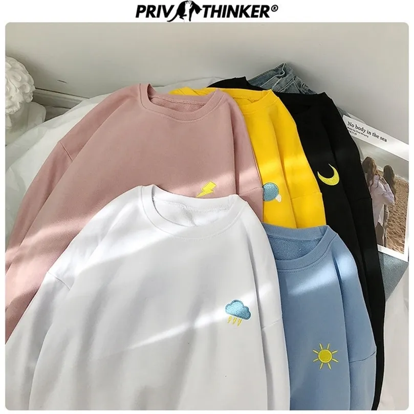 Privathinker Women S Overe Sweatshirts Vintage Borduurwerkvrouw Pullovers Hoodies Koreaanse vrouwen Candy Color Sweatshirts LJ200811