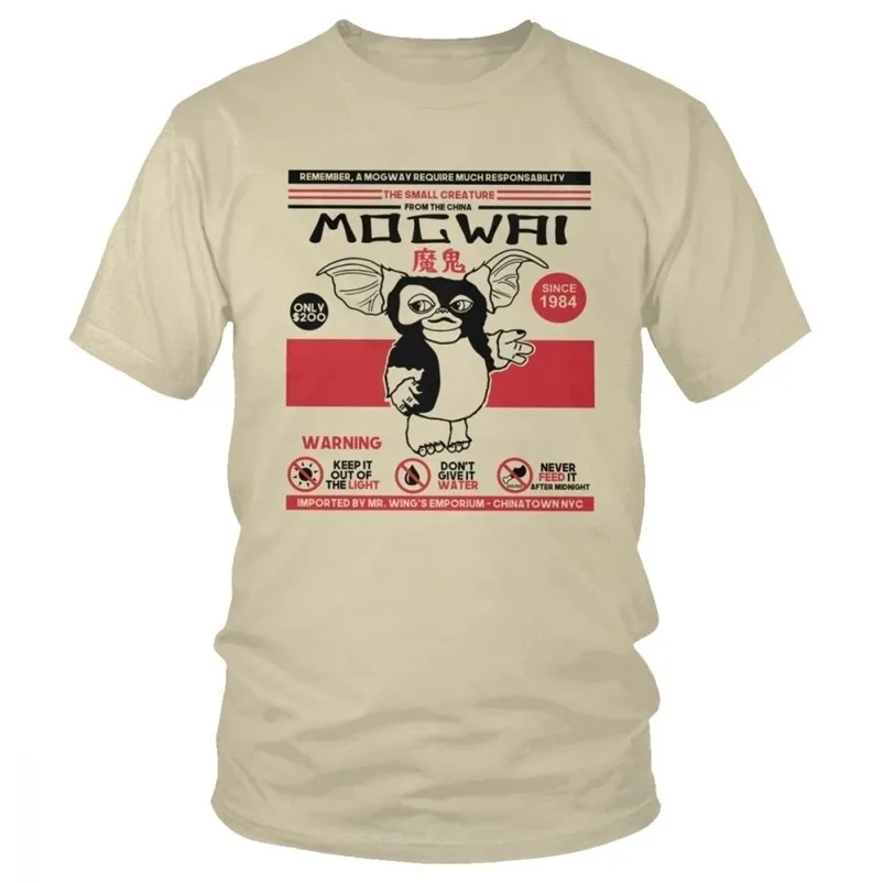 Evcil Gremlinler Tişörtünüz Erkekler İçin% 100 Pamuklu Müthiş Tshirt Kısa Kollu Gizmo 80s Film Mogwai Sci Fi Tee Top 220614