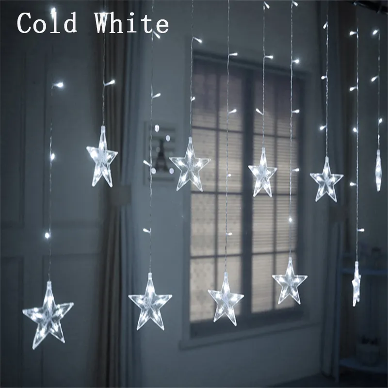 220V LED Star Curtain Lights Christmas String Light Ghirlanda esterna Lampada fata per la festa di nozze Bar Year Decor 201203