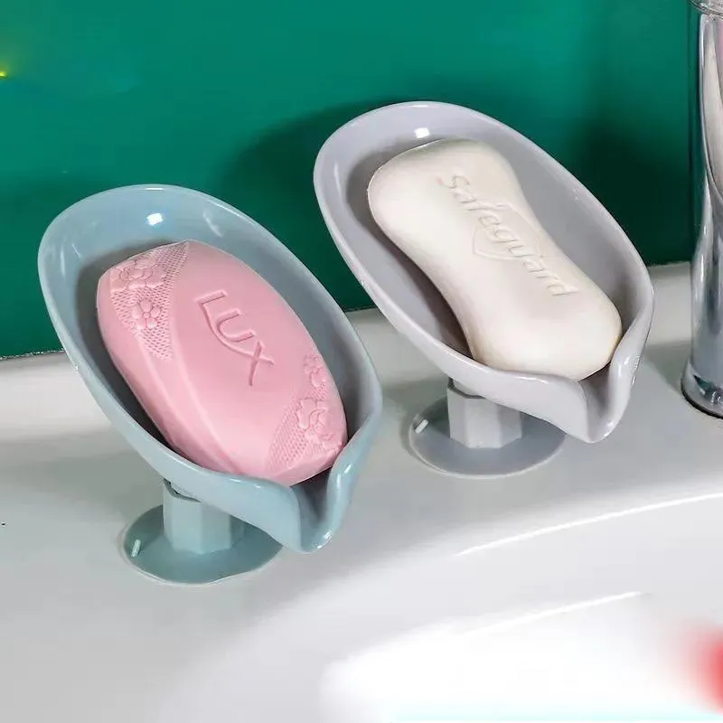 Soap Dishes Creative Sucker Holder Leaf Shape Box Drain Punch- Bathroom Shower Sponge Storage Tray SuppliesSoap264O