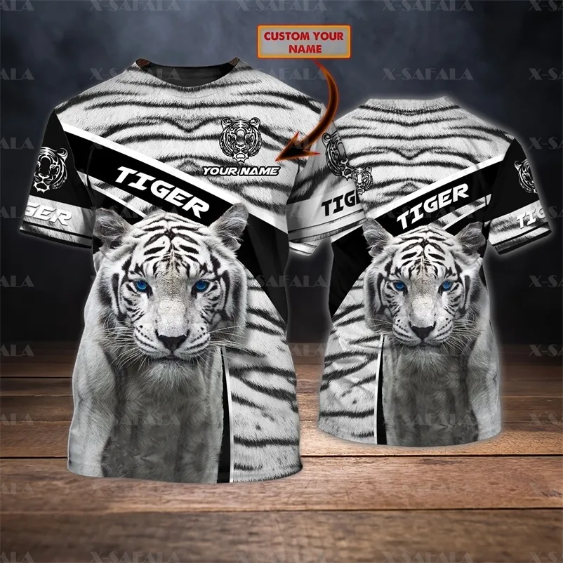 Zwierzę Tiger skóra niestandardowa nazwa 3D Wysokiej jakości koszulka T-shirt Summer okrągła szyja mężczyźni żeńska swoboda krótkiego rękawu top-3 220619