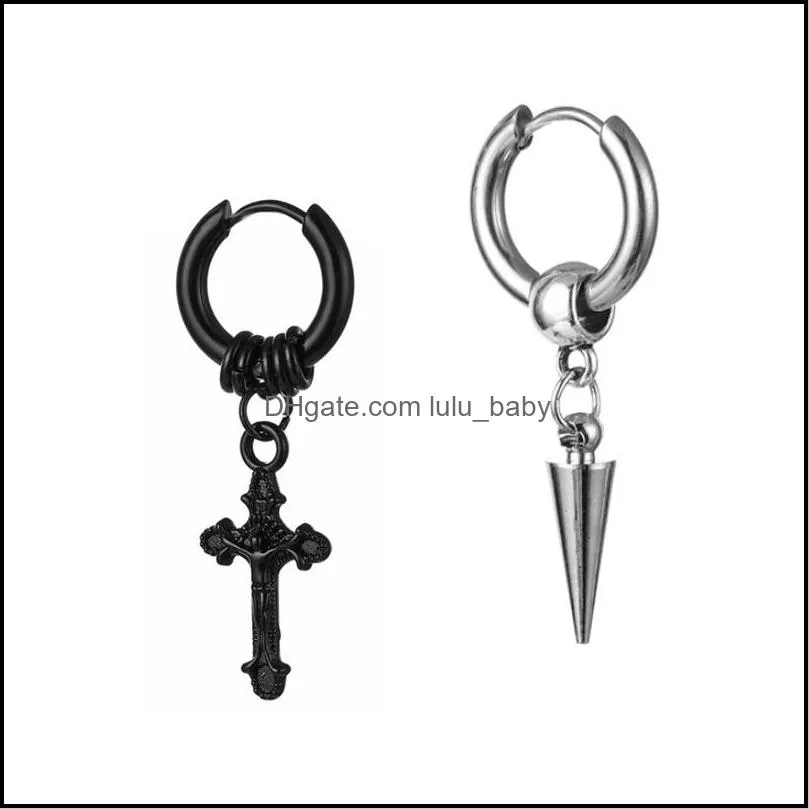 316l stainless steel body piercing jewelry dangle cross earring hoops water drop pendant hoop earrings for men and women