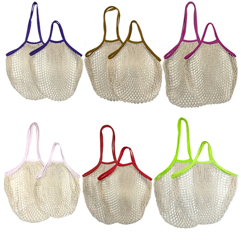 Boodschappentassen handtas shopper tote mesh net geweven katoenen zak draagbare lange handgreep herbruikbare fruit keuken opbergzak huis groenten organisator b8205