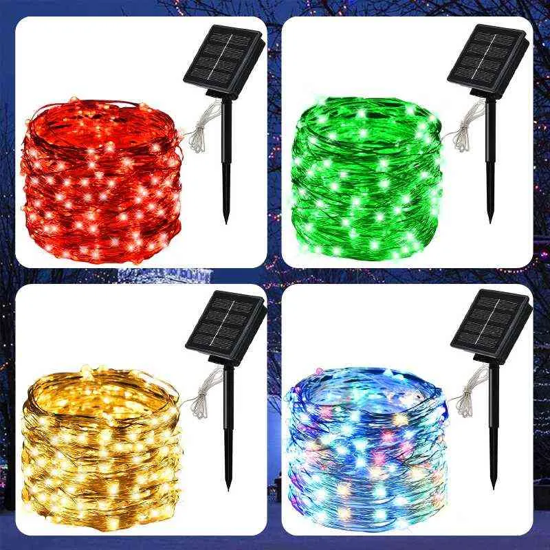 Mmmm Outdoor Solar LED Drut Copper Fairy Light For Garden Świąteczny wieniec świąteczny Dekoracja J220531