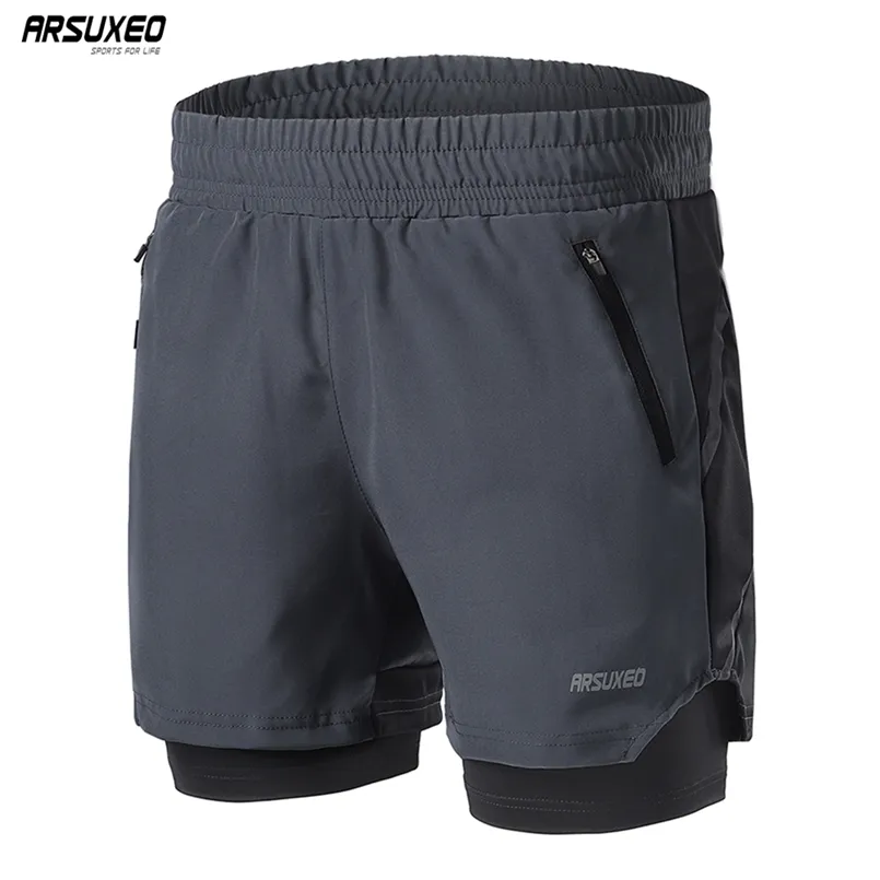 Arsuxeo Men's 7 "Running Shorts 2 In 1 Quick Dry Athletic Training Training Jogging Sports Gym Shorts With Zipper Pocket B191 220521