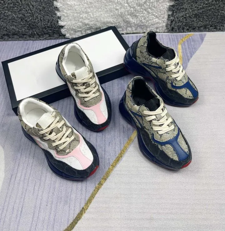 designer shoes luxury casual shoes Leather children shoes Comfortable Fashion Multi color stitching design kids sneakers Size 26-35