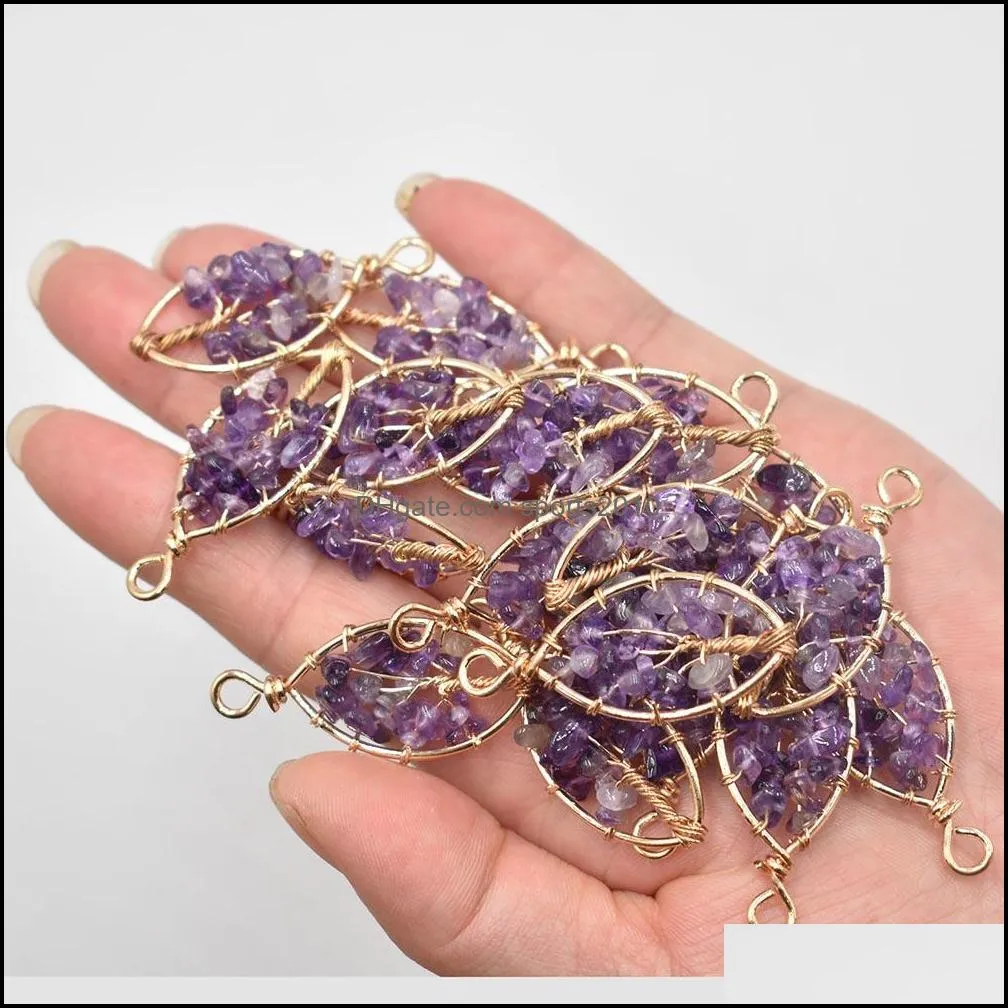 natural amethyst tree of life charms handmade wire wrapped pendants for jewelry necklace markin sports2010