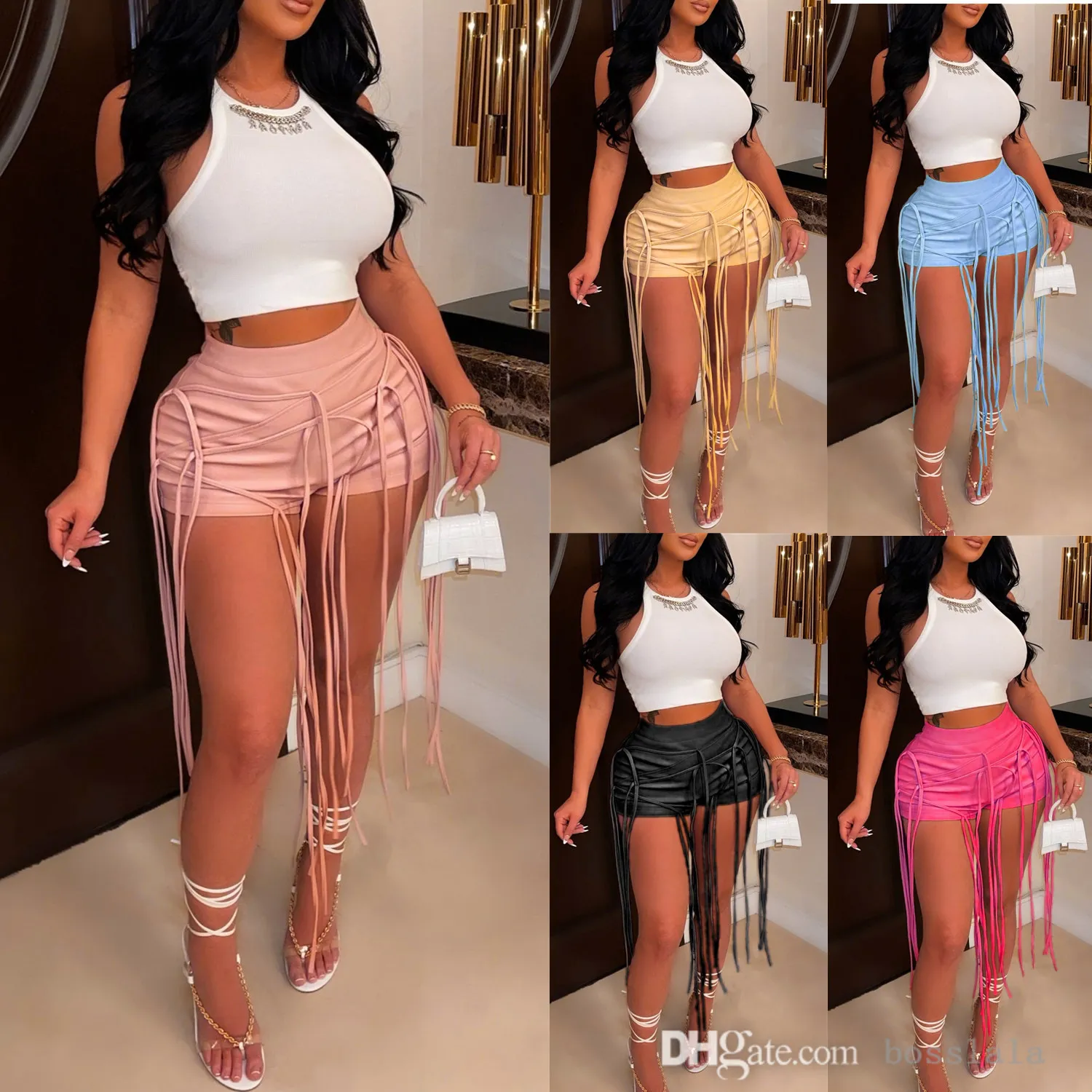 Womens Sexy PU Leather Pants Fashion Leather Rope Woven Low Waist Tassel Shorts 2022 Summer New Products