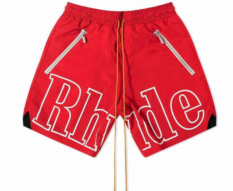 Rhude Shorts Men Women Rh Short Pants Mesh Breechcloth Long Yellow Drawstring Sports Training Beach 2rl9