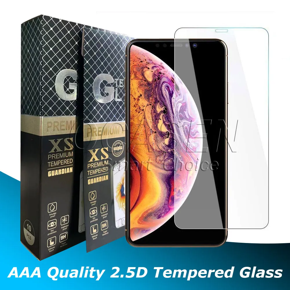 Premium AAA 0,3 mm 2,5d 9H Temperiertes Glasschildschutzschutz für iPhone 14 13 12 Mini 11 Pro Max XR XR XS X 6 7 8 Plus Samsung S21FE S20FE A52 A51 A20 A50 A11 A12 A13 A32 mit Paket