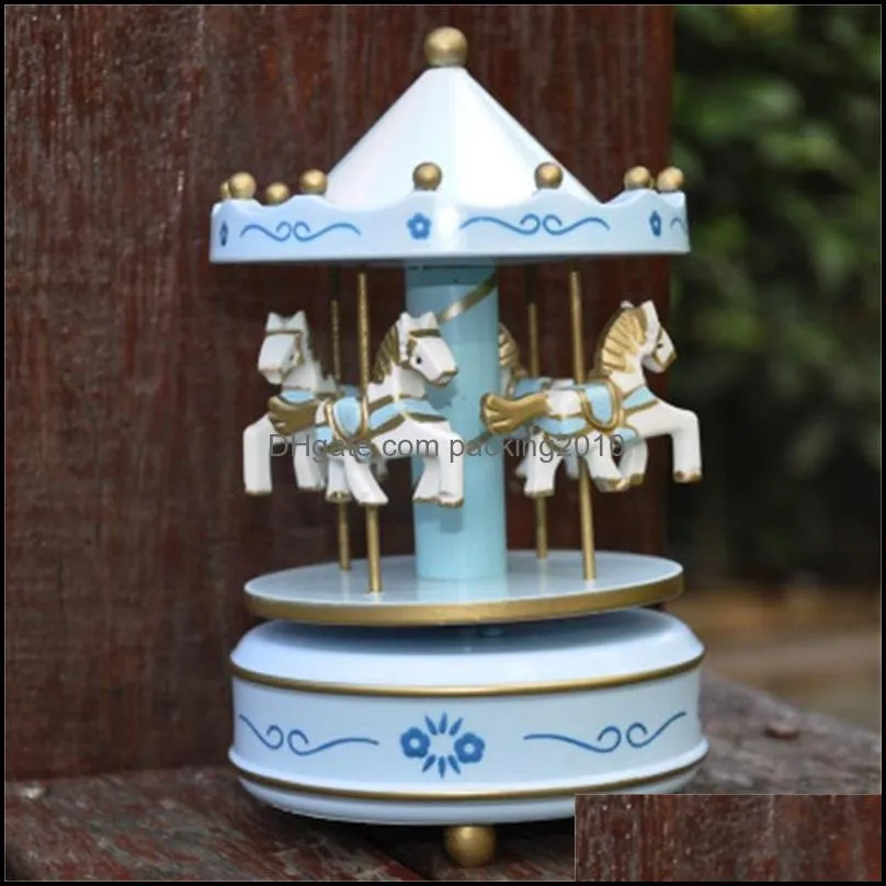 City Of Sky Music Box Birthday Present Woodiness Piano Sound Eight Tone Box Wooden Merry Go Round Furniture Ornament 16yp dd