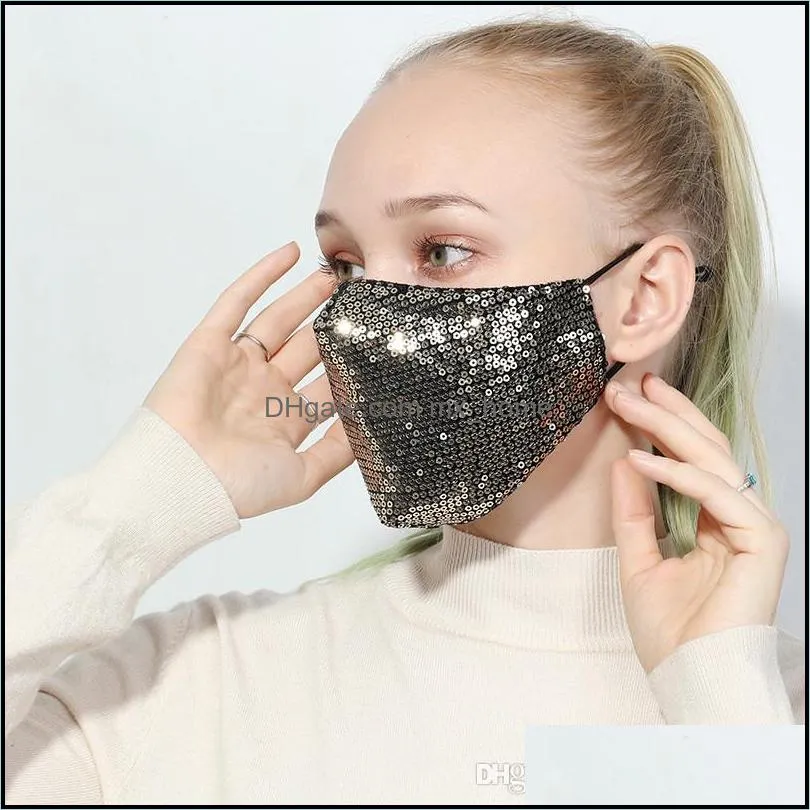 Fashion Face masks Bling Bling Sequins Anti-fog Dust-proof Personalized Fashion Cotton Protective Mask For Adult Free Shipping