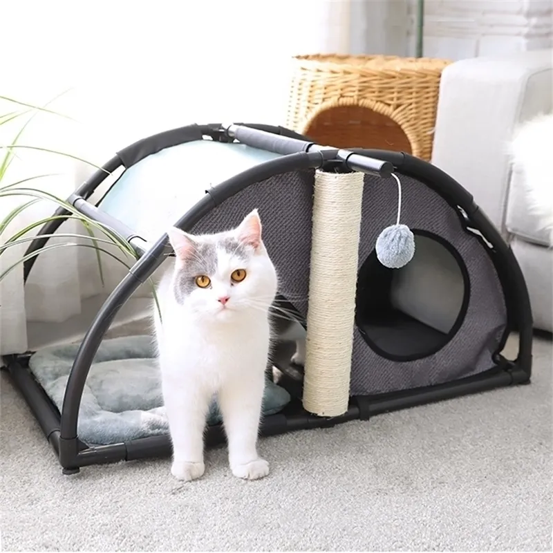 Multifunctional Luxury Pet Nest Have Fun sisal pillars for Play Steel Claw Sleeper Cat Bed Furniture With Ball Kittern Y200330