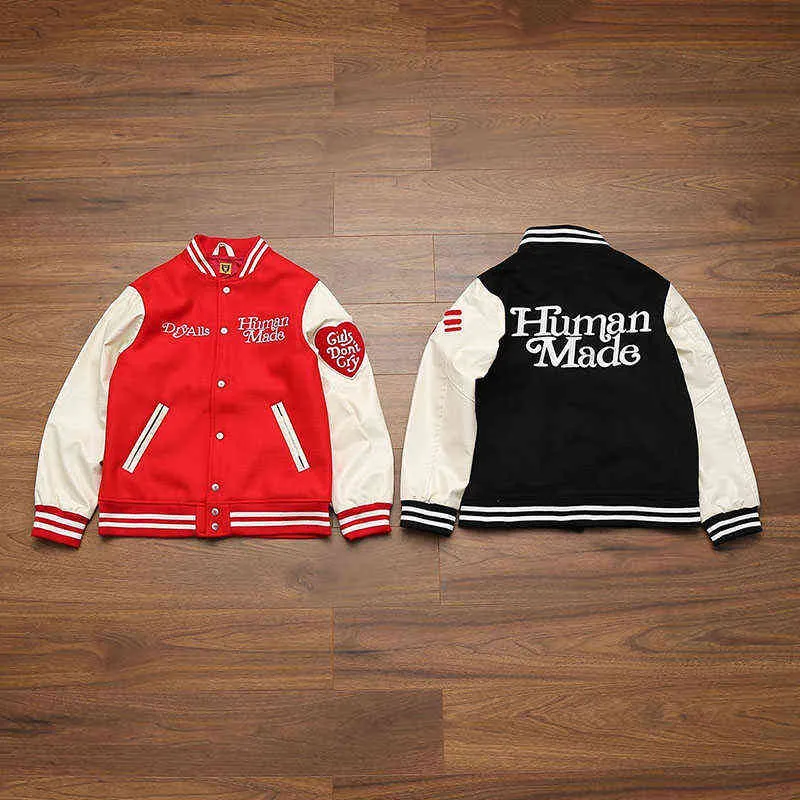 Girls Dont Cry Varsity Baseball Jacket: Embroidered Love Stitching