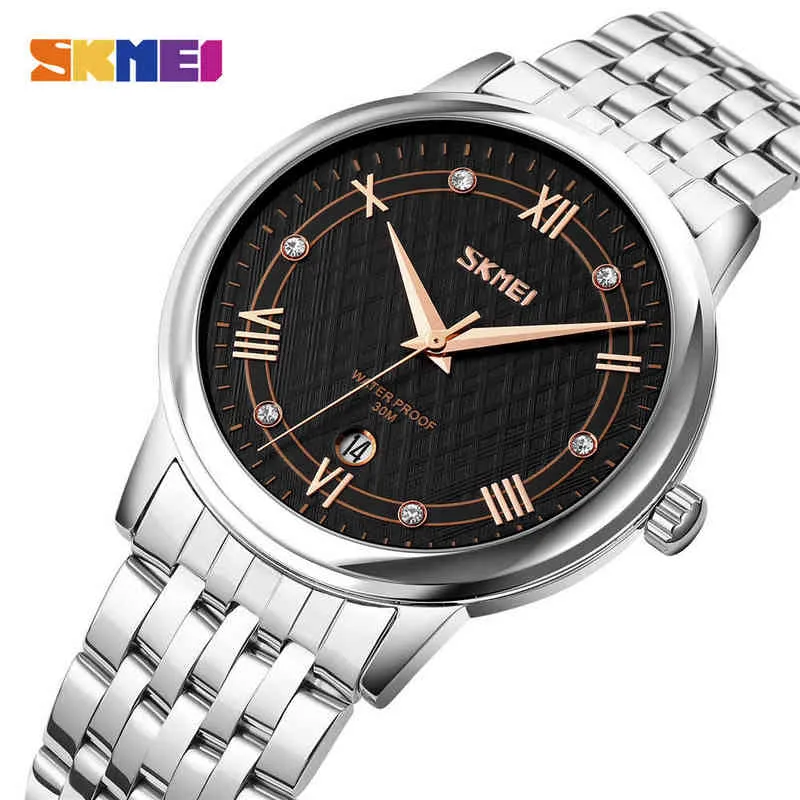 Skmei 2022 Top Brand Luxury Stail Steel Mens Women Es 3Bar Date Waterproof Date Quartz Wrist Relogio Maschulino 2 Style Y220707