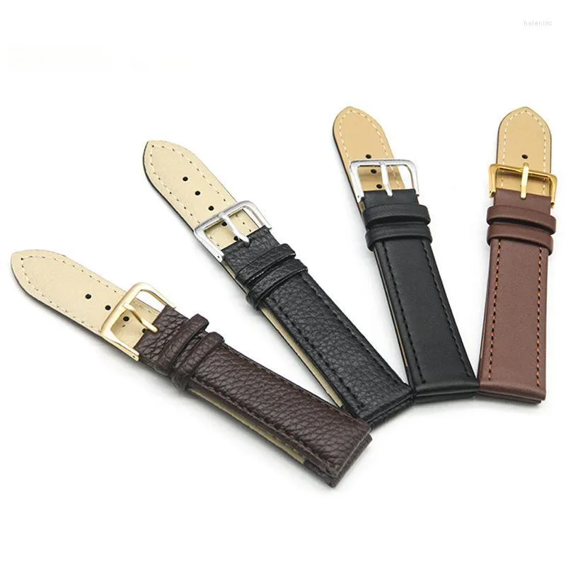 Watch Bands Leather Strap Unisex Lychee Pattern Soft Replacement Band With Silver Gold Stainless Steel Buckle Hele22