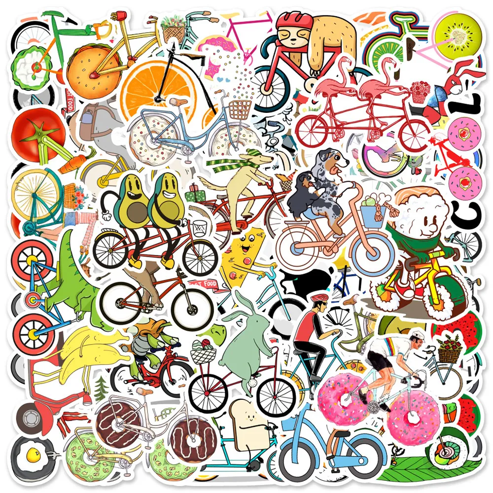 Ny sexig 50st Creative Bicycle Graffiti Cartoon Stickers Decals Diy Bike Bagage Skateboard Laptop Scrapbook Sticker Ins Kid Classic Toy Toy