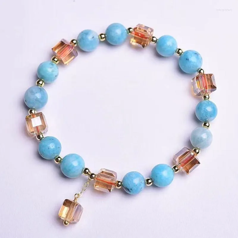 Fili di perline Bracciale amazzonite blu naturale Ciondolo zollette di zucchero austriaco Fascino Pulseira per le donne Yoga Energia Gioielli Regali Inte22