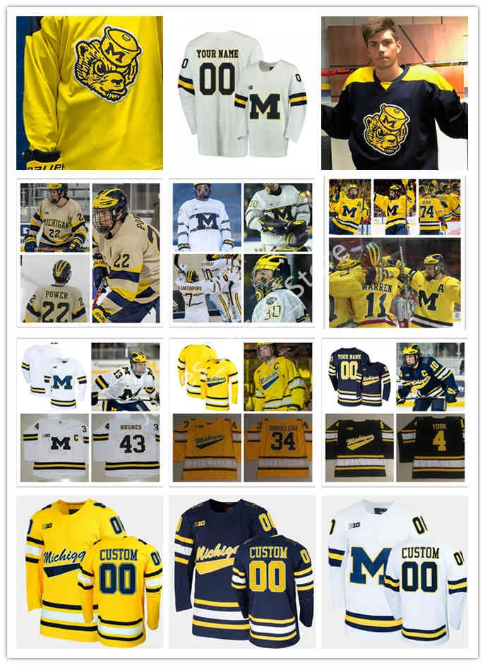 Xflsp 2022 College Custom Michigan Wolverines Hockey Jersey 43 Quinn Hughes maglie 14 Tyler Motte 19 DYLAN LARKIN 13 Zach Werenski 11 Zach Hyman 18