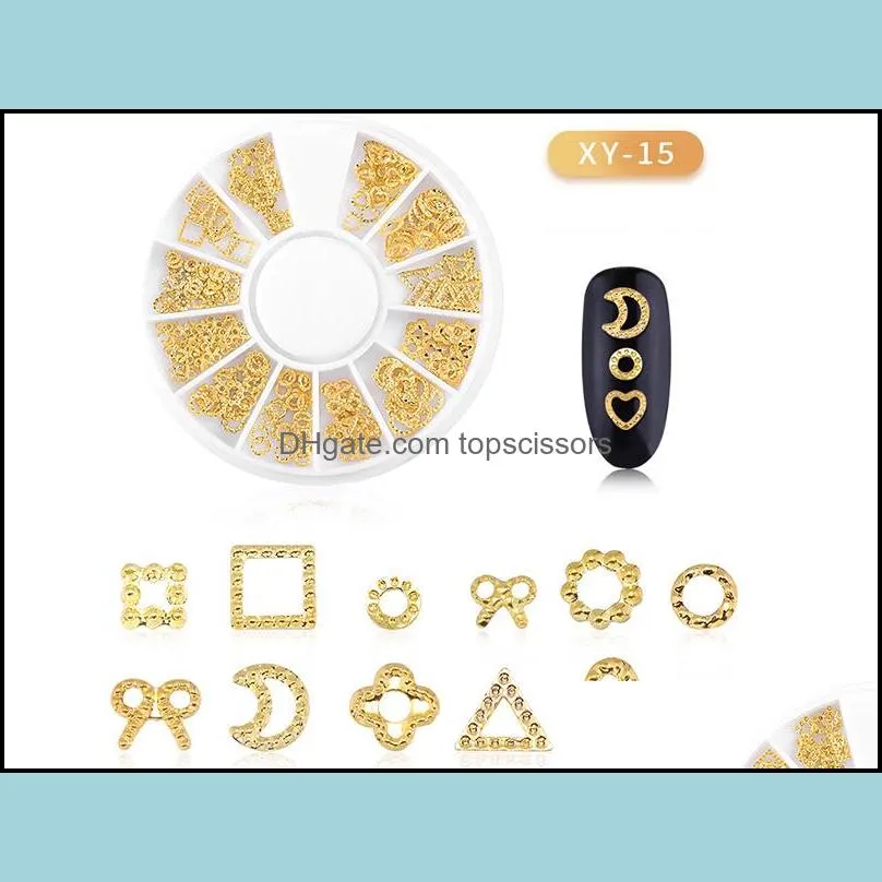 3D Gold Metal Rivets Nail Art Round Heart Decoration Nails Sticker Manicure Nail DIY Accessories 17 styles