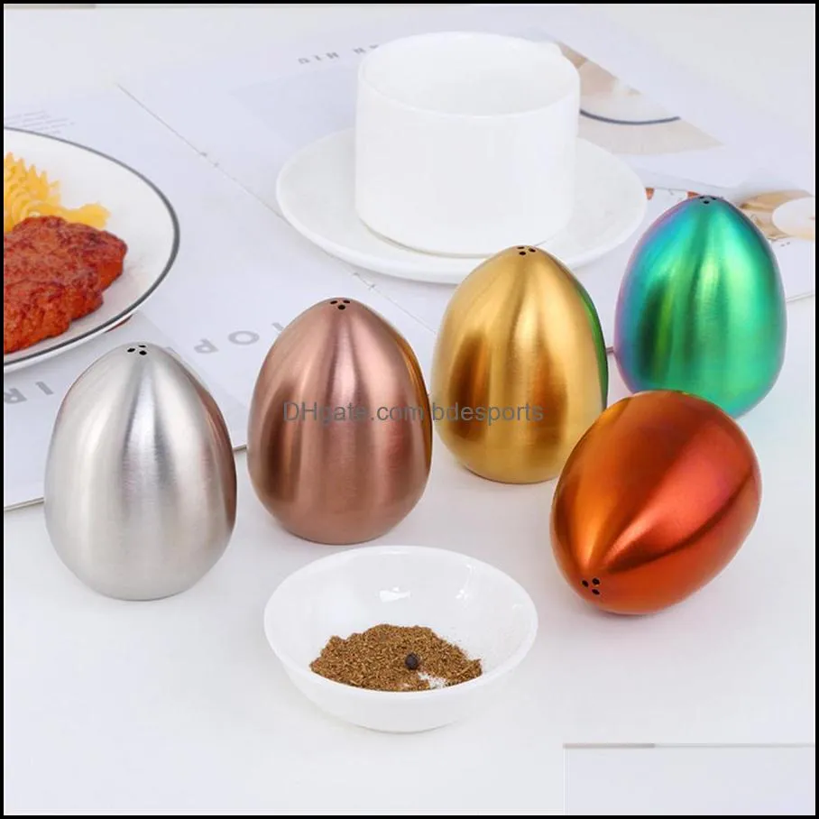 Herb & Spice Tools Creative stainless steel egg seasoning jar kitchen pepper, salt and bottle three hole Mini household egg shaped toothpick