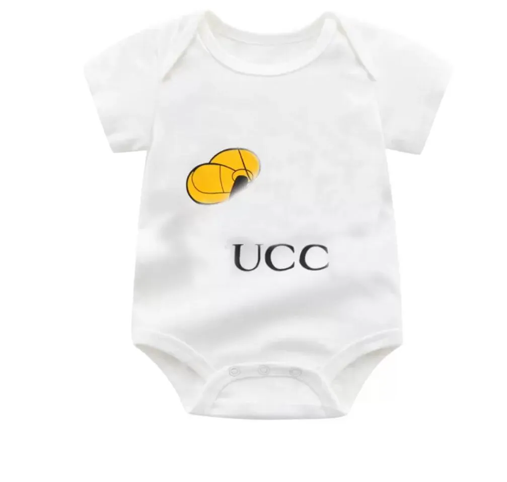 Yenidoğan Tulum Bebek Tulum Bebek Kız Bebek Erkek Rahat Giysiler Marka Hayvan Mektubu Baskılı Beyaz Kısa Kollu Toddler Onesies