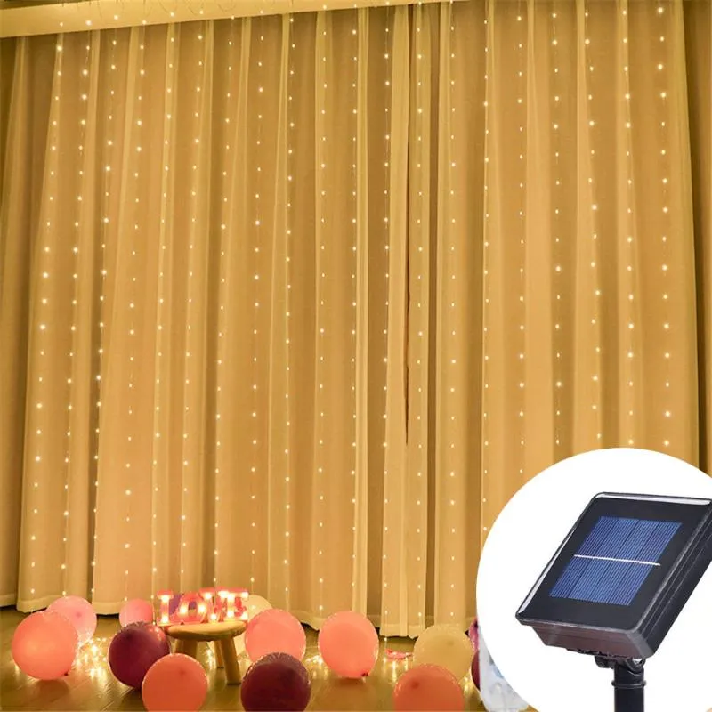 문자열 태양열 구동 LED 고드름 커튼 스트링 가벼운 방수 요정 크리스마스 화환 홈 휴일 연도 정원 라플로드